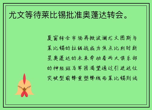 尤文等待莱比锡批准奥蓬达转会。